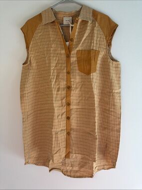 NWT Alysi Crème Sleeveless Micro-check Shirt in 'Pelle' / IT 44